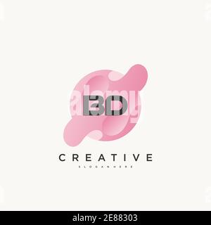 BD Initial Letter logo icon design template elements with wave colorful art Stock Vector