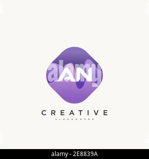 AN Initial Letter logo icon design template elements with wave colorful art Stock Vector