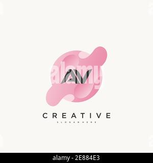 AV Initial Letter logo icon design template elements with wave colorful art Stock Vector