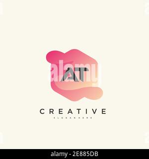 AT Initial Letter logo icon design template elements with wave colorful art Stock Vector