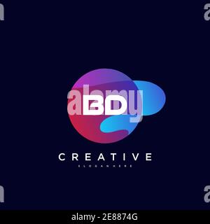 BD Initial Letter logo icon design template elements with wave colorful art Stock Vector