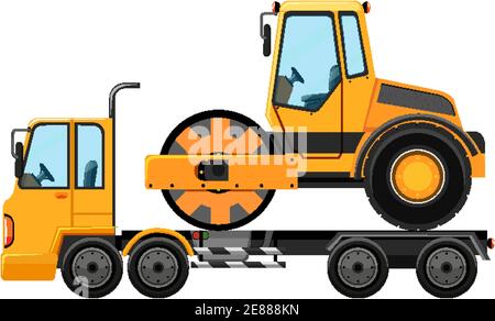 Tow truck carrying road roller illustration Stock Vector