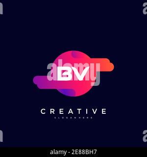 BV Initial Letter logo icon design template elements with wave colorful art Stock Vector