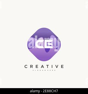CE Initial Letter logo icon design template elements with wave colorful art Stock Vector