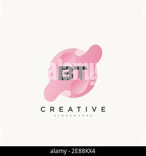 BT Initial Letter logo icon design template elements with wave colorful art Stock Vector