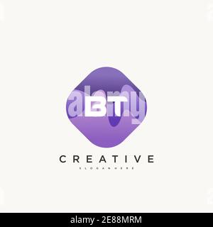 BT Initial Letter logo icon design template elements with wave colorful art Stock Vector