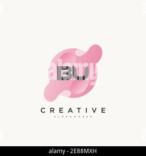 BU Initial Letter logo icon design template elements with wave colorful art Stock Vector