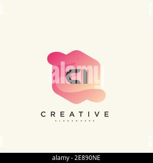 CI Initial Letter logo icon design template elements with wave colorful art Stock Vector
