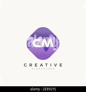 CM Initial Letter logo icon design template elements with wave colorful art Stock Vector