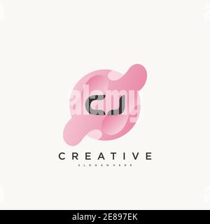 CJ Initial Letter logo icon design template elements with wave colorful art Stock Vector