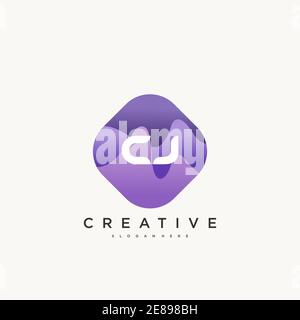 CJ Initial Letter logo icon design template elements with wave colorful art Stock Vector