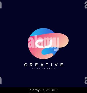 CJ Initial Letter logo icon design template elements with wave colorful art Stock Vector