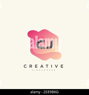CJ Initial Letter logo icon design template elements with wave colorful art Stock Vector