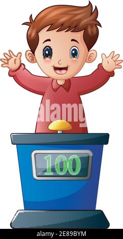 Vector illustration of Cartoon kid playing quiz game answering question Stock Vector