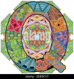 Hand-painted art design. Hand drawn illustration mandala with letter Q for decoration Stock Vector