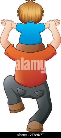 Little boy sitting on his father shoulders Stock Vector