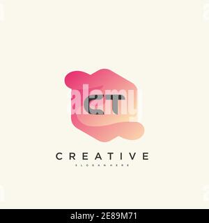 CT Initial Letter logo icon design template elements with wave colorful art Stock Vector