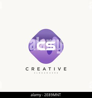 CS Initial Letter logo icon design template elements with wave colorful art Stock Vector