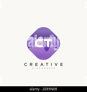 CT Initial Letter logo icon design template elements with wave colorful art Stock Vector