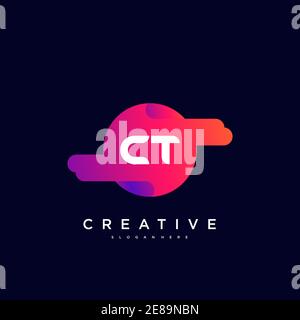 CT Initial Letter logo icon design template elements with wave colorful art Stock Vector