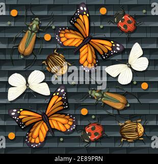 Set of different insects isolated illustration Stock Vector