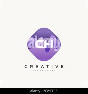 CH Initial Letter logo icon design template elements with wave colorful art Stock Vector
