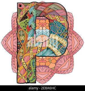 Hand-painted art design. Hand drawn illustration mandala with letter P for decoration Stock Vector