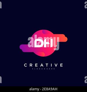 DH Initial Letter logo icon design template elements with wave colorful art Stock Vector