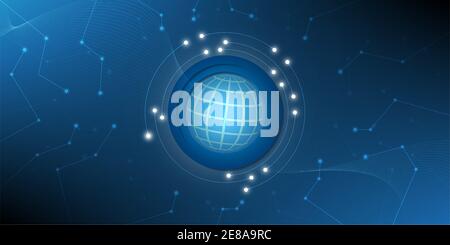 Digital blue technology background with globe and wave line world connection concept.Vector illustration.Eps10 Stock Vector
