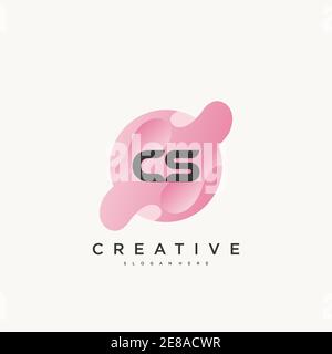 CS Initial Letter logo icon design template elements with wave colorful art Stock Vector