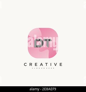 DT Initial Letter logo icon design template elements with wave colorful art Stock Vector