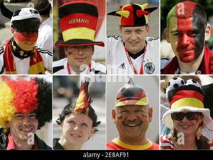 -COMBO PHOTO- A combination of pictures shows German soccer fans at the boulevard 'Strasse des 17 Juni' in Berlin June 9, 2006. The soccer World Cup 2006 will be opened with the match between Germany and [Costa Rica] in Munich on Friday evening.