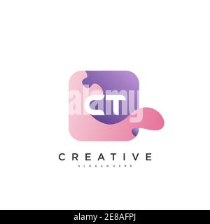 CT Initial Letter logo icon design template elements with wave colorful art Stock Vector