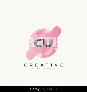CU Initial Letter logo icon design template elements with wave colorful art Stock Vector