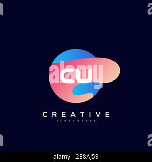 CU Initial Letter logo icon design template elements with wave colorful art Stock Vector