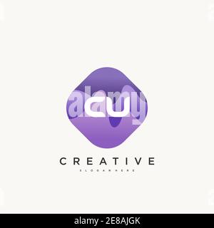 CU Initial Letter logo icon design template elements with wave colorful art Stock Vector