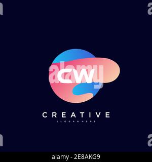 CW Initial Letter logo icon design template elements with wave colorful art Stock Vector