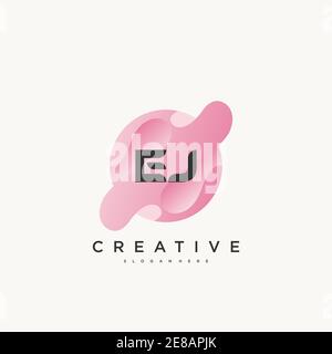 EJ Initial Letter logo icon design template elements with wave colorful art Stock Vector