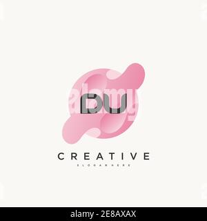 DU Initial Letter logo icon design template elements with wave colorful art Stock Vector