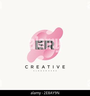 ER Initial Letter logo icon design template elements with wave colorful art Stock Vector
