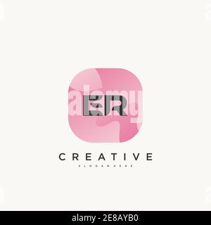 ER Initial Letter logo icon design template elements with wave colorful art Stock Vector