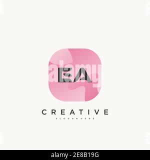 EA Initial Letter logo icon design template elements with wave colorful art Stock Vector