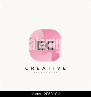EC Initial Letter logo icon design template elements with wave colorful art Stock Vector