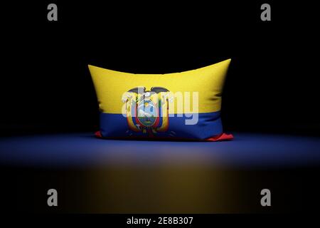 3d illustration of rectangular pillow depicting the national flag of Ecuador under red light on black isolated background Stock Photo