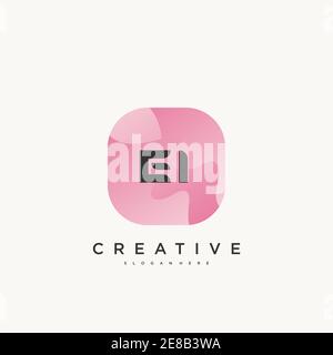 EI Initial Letter logo icon design template elements with wave colorful art Stock Vector