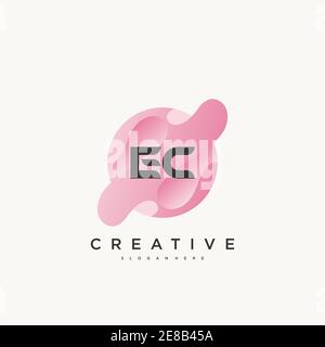 EC Initial Letter logo icon design template elements with wave colorful art Stock Vector