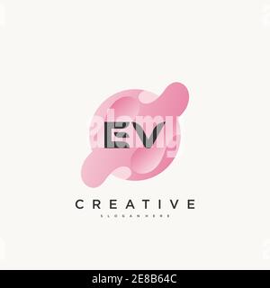 EV Initial Letter logo icon design template elements with wave colorful art Stock Vector