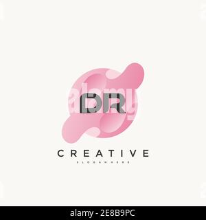 DR Initial Letter logo icon design template elements with wave colorful art Stock Vector