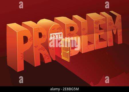 Problem Exit Vector Illustration. Problem Solution Background. Problem Exit Design. Problem Exit Cartoon Decorative Concept. Stock Vector