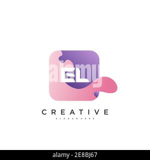 EL Initial Letter logo icon design template elements with wave colorful art Stock Vector